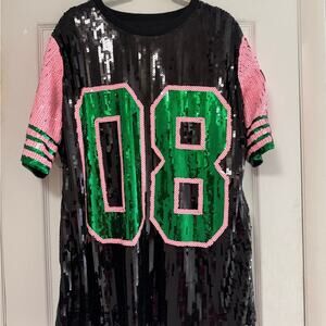 Sequin Shirt with Green and Pink Accents